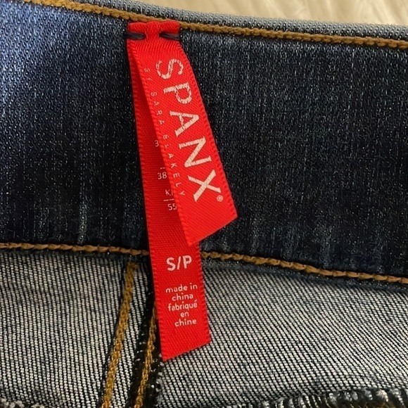 Spanx Jeans Pants Legging Skinny Raw Hem Blue Denim Preppy Stretch Distressed - Picture 6 of 9